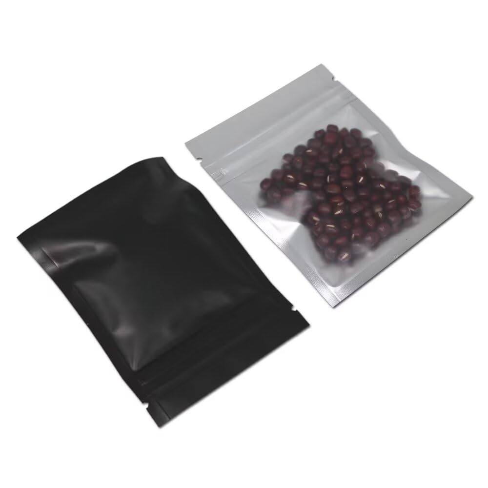 PABCK 100 Pcs Matte Black 3.9x5.9 inch(Inside Size 3.34x4.53 inch) Front Window Resealable Foil Zipper Lock Pouch for Zip Reclos