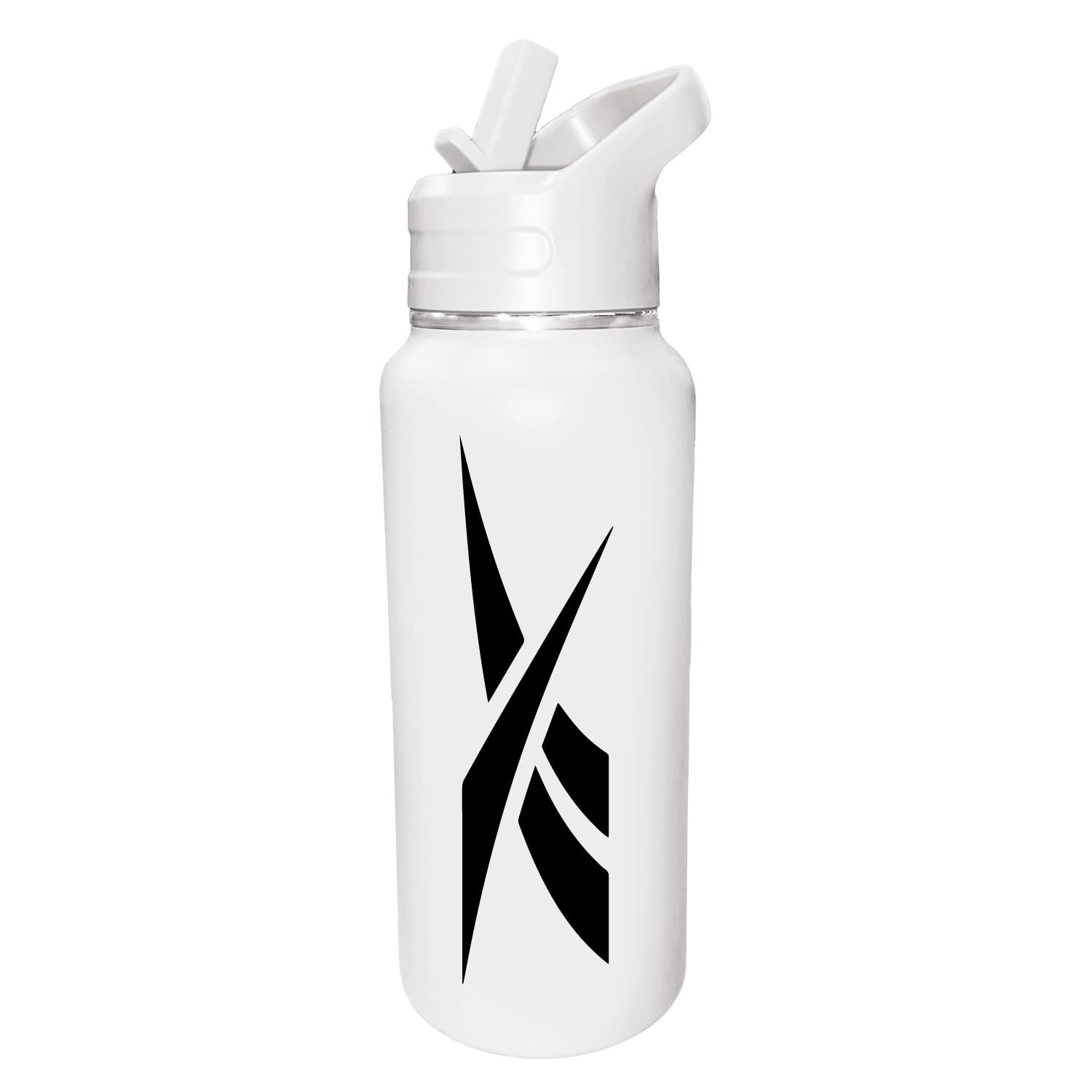Reebok Stainless Steel Water Bottle With Straw Cap & Athletic Design - 32 oz - Double Wall Vacuum Insulated Sports Water Bottle 