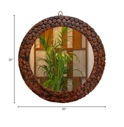 Sra Home Deco Handmade Wooden Antique Frame Round Wall-Mounted Mirror, Mirror For Bedroom, Bathroom, Living Room, Wall Basin, St