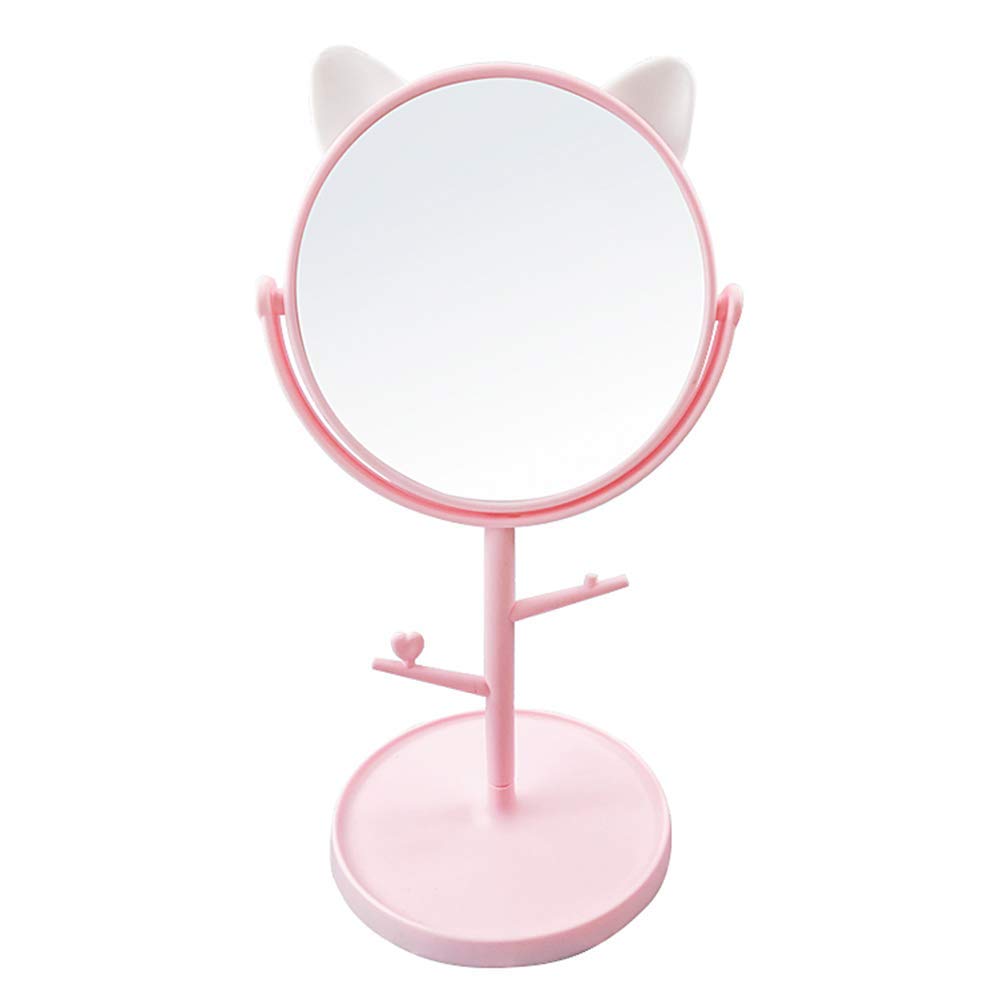 Louphee Desk Mirror In Cute Cat Ears Shape-Kawaii &Vanity Mirror For You In Bathroom Or Bedroom- Pink