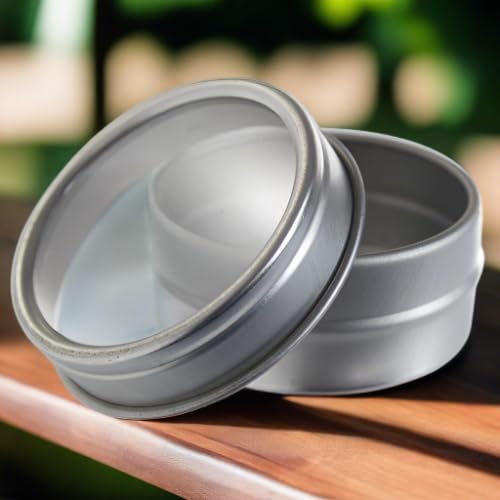 Juvitus .25 Oz Silver Metal Steel Tin Flat Container With Tight Sealed Clear Lid (12 Pack)