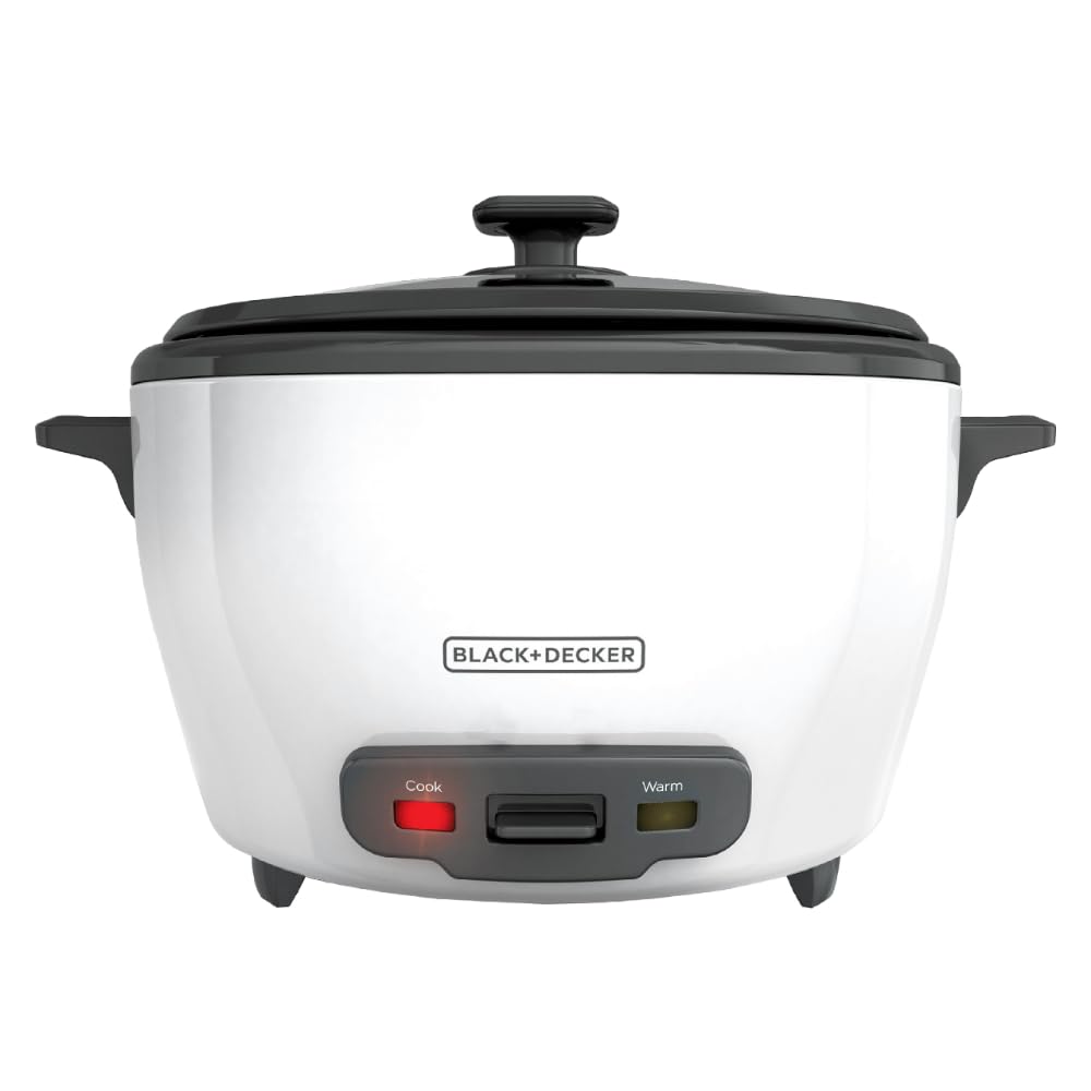 Black+Decker Rice Cooker 28 Cups Cooked (14 Cups Uncooked) With Steaming Basket, Removable Non-Stick Bowl, White