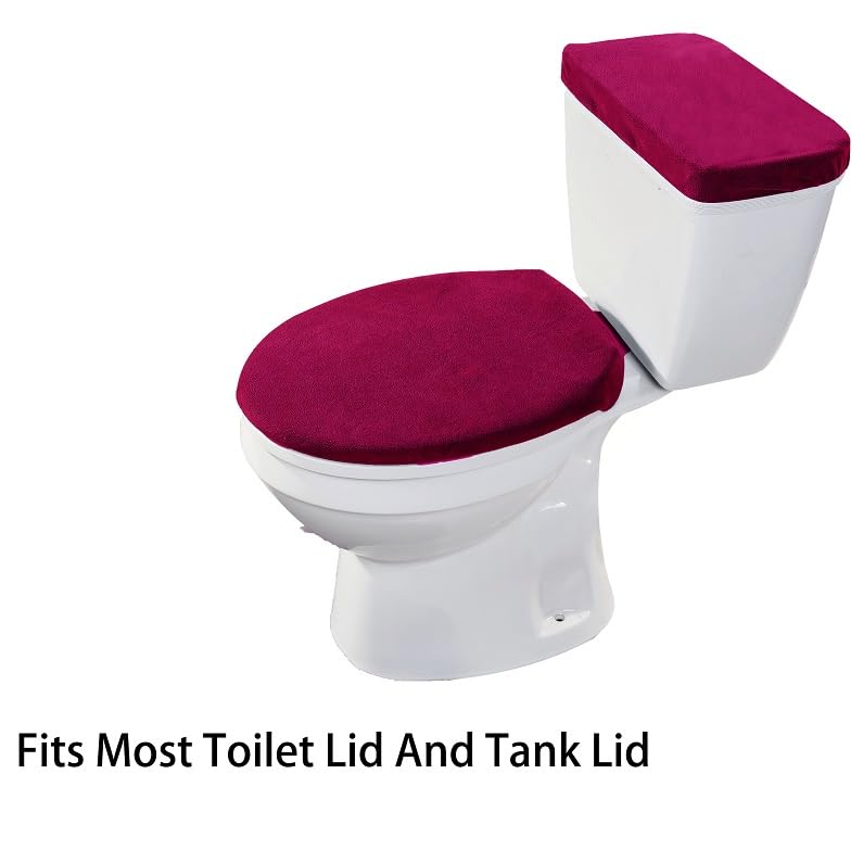 Madeals Velvet Toilet Lid Cover And Tank Lid Cover With Toilet Mat Memory Foam 3 Piece Toilet Contour Mat Set Burgundy