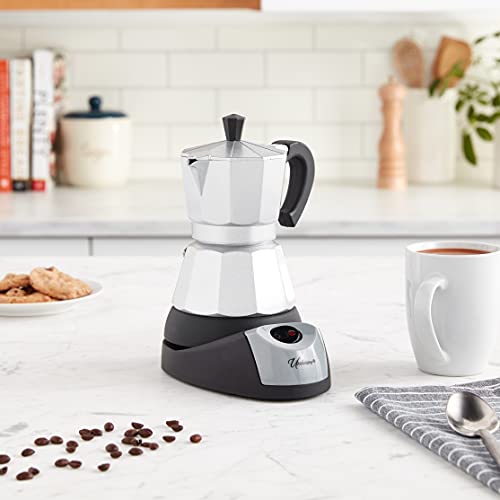 UNIWARE Electric Espresso/Moka Coffee Maker, 3 Cups, Silver, Aluminum, Model 89501-3