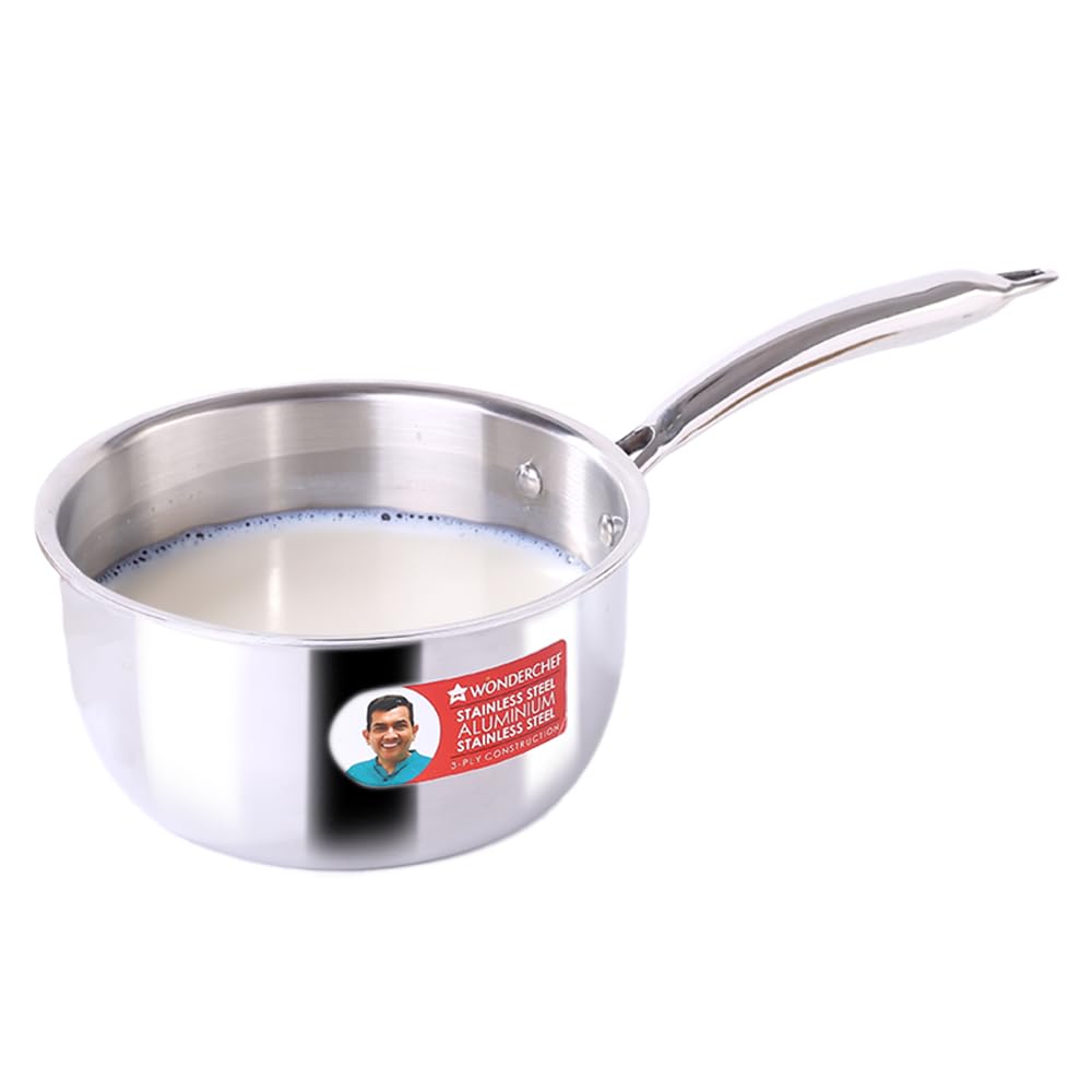 Wonderchef Nigella Tri-Ply 18 Cm Sauce Pan | 2.2 Liters | 2.5 Mm Thickness | Silver | 10 Years Warranty