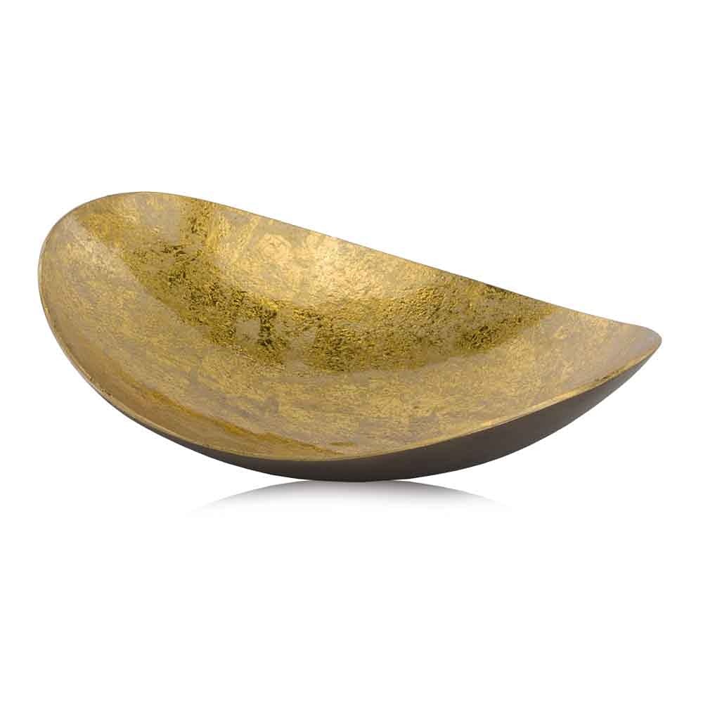 Modern Day Accents Oblong Metallic Tray Bowl, 14 x 10.5 x 3.5 inches, Gold