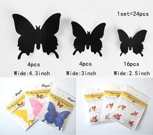 24pcs 3D Butterfly Removable Mural Stickers Wall Stickers Decal for Halloween Home and Room Decoration (Black)