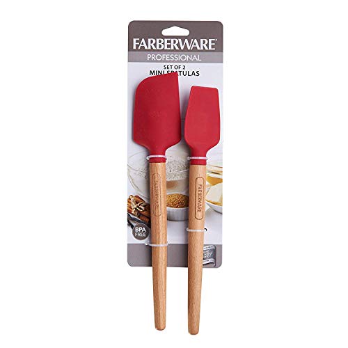 Farberware Professional Heat Resistant Silicone Spatula With Wood Handle-Safe For Non-Stick Cookware, Set Of 2, Red