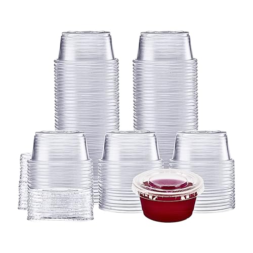 Green Direct 2 oz Disposable Jello Shot Cups with Lids  Pack of 100  Leakproof Condiment Containers for Souffle  Dressings  and More!