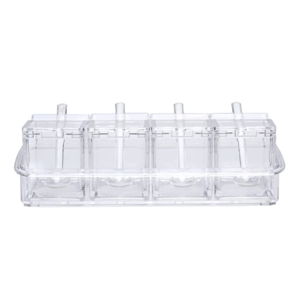 Loyuyu Seasoning Box, Seasoning Rack Spice Pots, Storage Container Condiment Jars, 4 Piece Clear Acrylic Cruet With Cover And Sp
