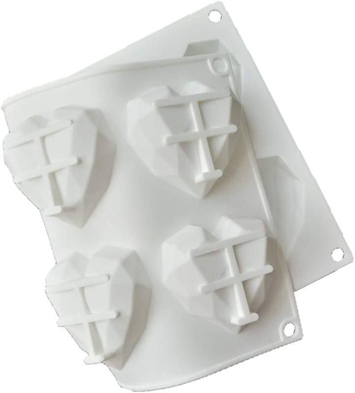 Bamutu 3D Diamond Love Heart Mousse Silicone Chocolate Mould 2Pcs 8-Cavity Heart Shape Chocolate Candy Jelly Mold Baking Pan Mol