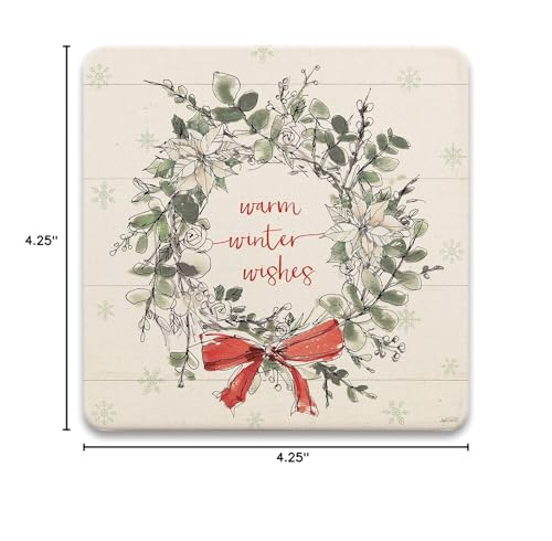 Coasterstone Absorbent Coaster Drinks Modern Farmhouse Christmas Iv, 4.25 Inches Wide, Set Of Four