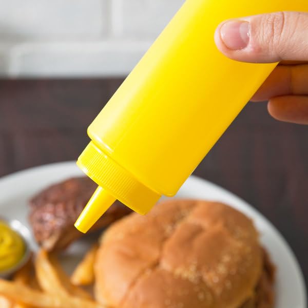 Brightfrom Condiment Squeeze Bottles, Yellow 8 Oz Empty Squirt Bottle With Wide Neck - Great For Ketchup, Mustard, Syrup, Sauces