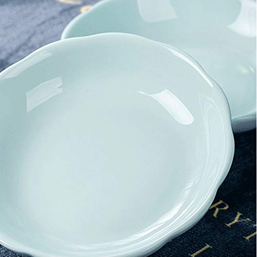 Sizikato 6Pcs Light Blue Porcelain Snack Plates, 4-Inch Flower-Shaped Appetizer Plate Dipping Bowl.