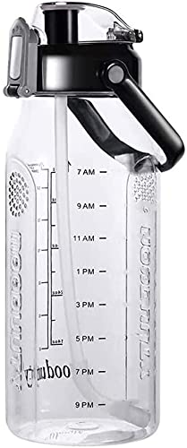 MOODUUTY Motivational Half Gallon/64oz Water Bottle with Straw & Time Marker& Handle, LeakProof Tritan Water Jug for Fitness,Ou