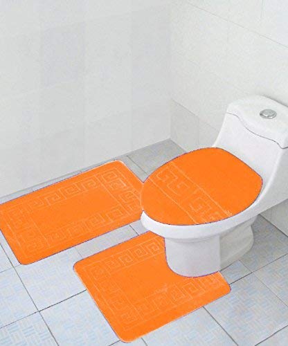 Wpm World Products Mart Bathroom Rugs Sets 3 Piece Bath Set Pattern Rug (20''X32'')/Large Contour Mats (20''X20'') With Lid Cove