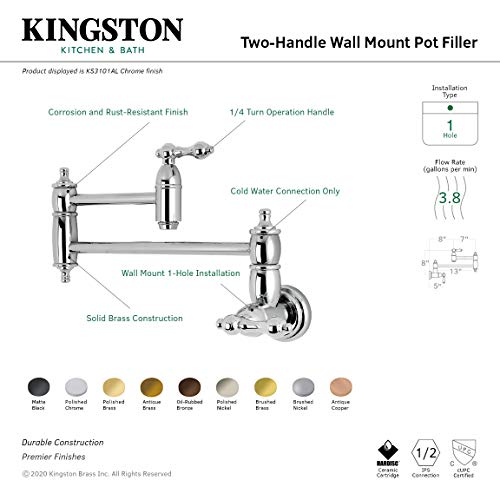 Kingston Brass Ks3102Al Restoration Pot Filler, Polished Brass