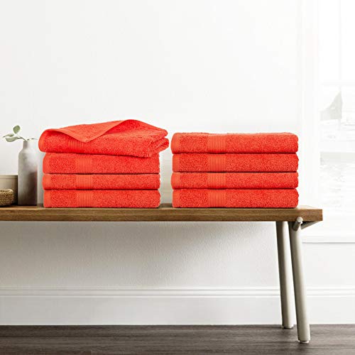 Ample Decor Bulk Hand Towels 18 X 28 Inch 600 GSM 100% Cotton  Soft Absorbent - 8 Pcs Ornage