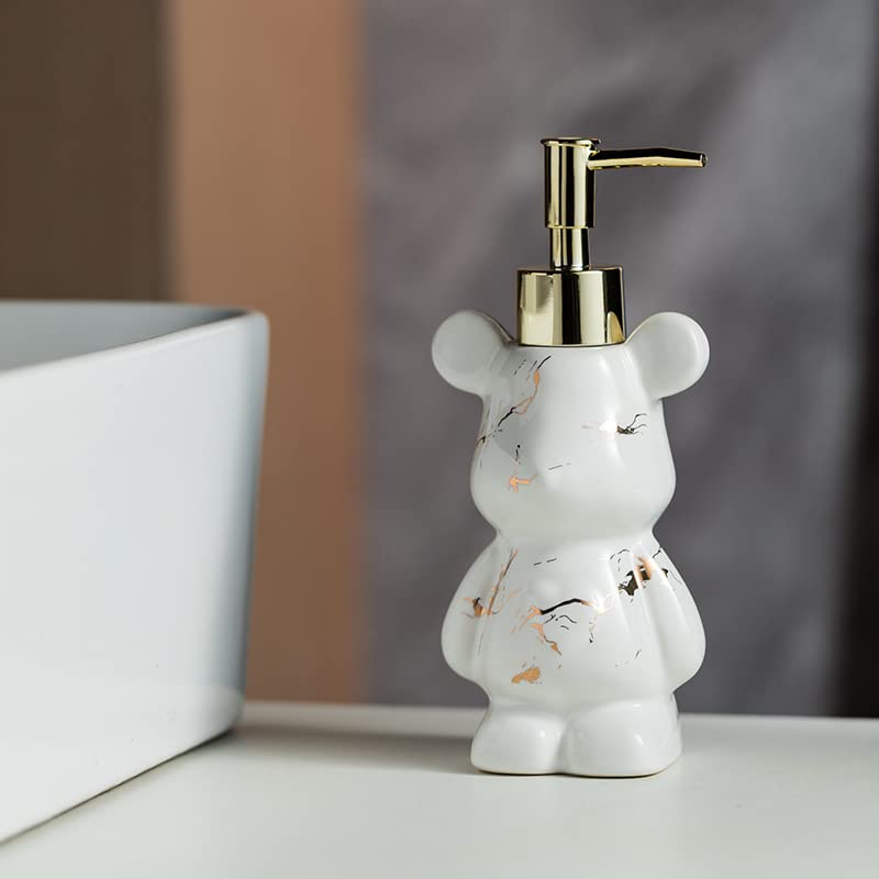 Small Bathroom Soap Dispenser With Pump, Cute Bear-Shaped Design, Ceramic Liquid Soap Dispenser (Marble Black)