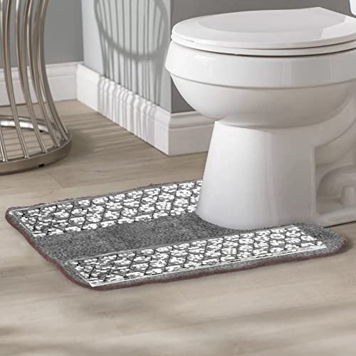 Zahari Home Sinatra Bath Rug Contour Contemporary Decorative Beautiful Design Size 24'' X 21'', Silver