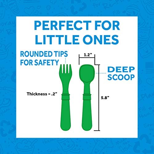 Re-Play Made in USA Toddler Forks and Spoons, Pack of 8 Without Carrying Case - 4 Kids Forks with Rounded Tips and 4 Deep Scoop