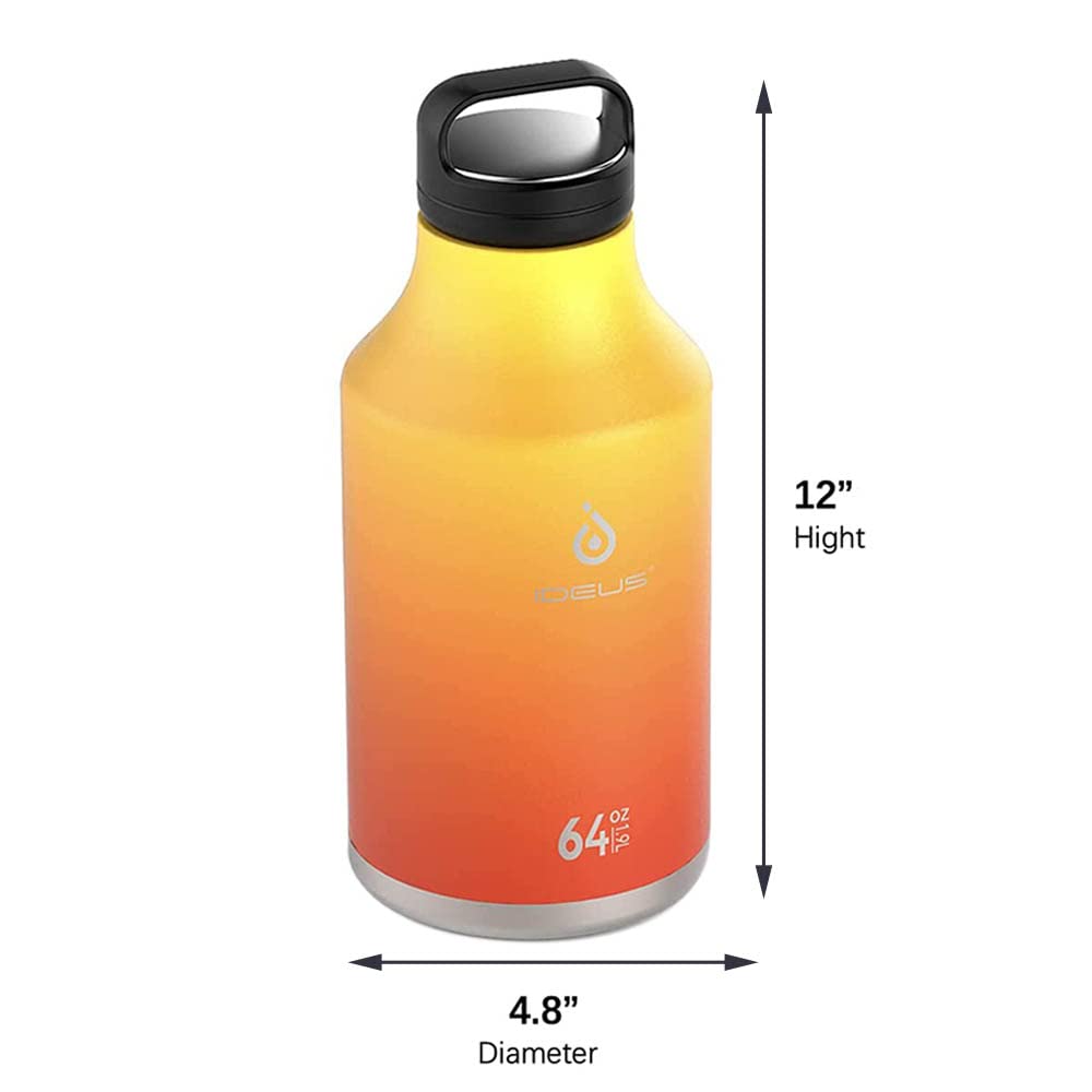 Ideus Insulated Stainless Steel Water Bottle With 2 Leak-Proof Lids, Thermal Water Flask For Hiking Biking, 64Oz, Yellow