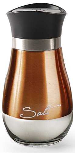 Circleware Cafe Contempo Elegant Glass Salt and Pepper Shakers Dispenser  Clear Bottom Jar Bottle Container with Stainless Steel Top  Perfect for Himalayan Seasoning Herbs Spices  4.4 oz  Copper