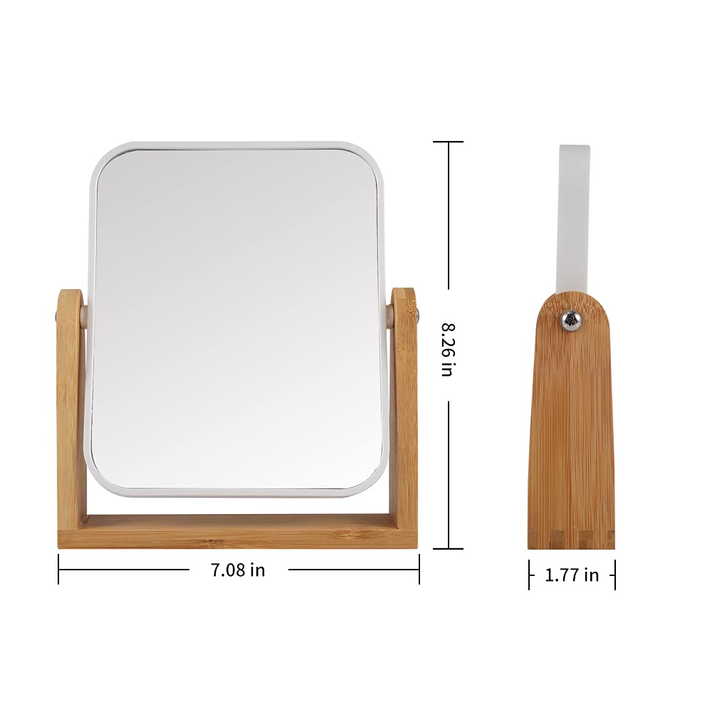 Yypdc Makeup Mirror With Natural Bamboo Stand, 1X/3X Magnification Double Sided 360 Degree Swivel Magnifying Mirror,Vanity Table