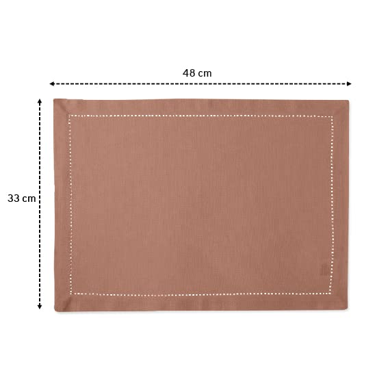 Encasa Homes 100% Pure Cotton Hemstitched Dining Table Placemats Of Size (Rectangular) - Tan - Set Of 4 | Perfect For Party, Hom