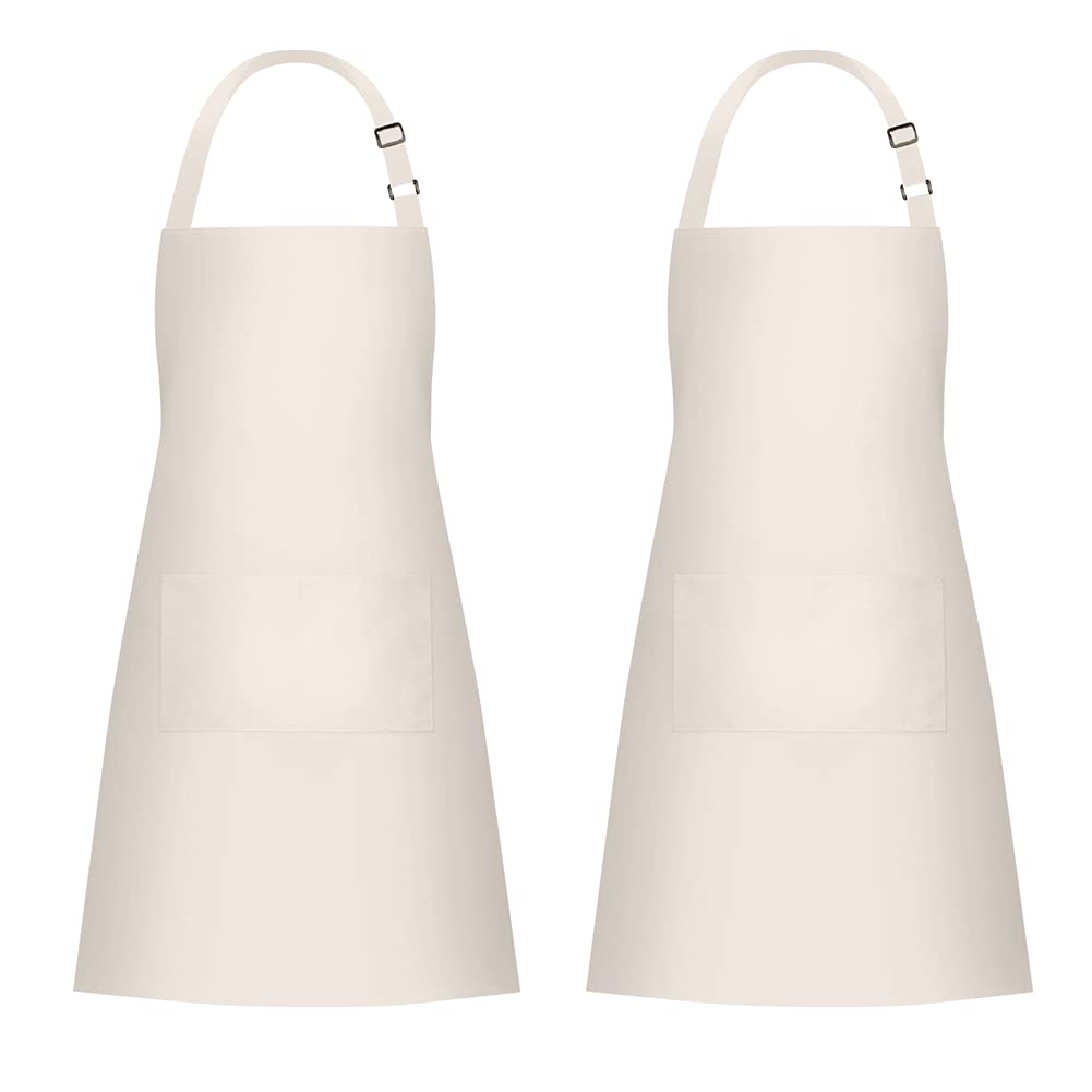 Jubatus 2 Pack 100% Cotton Aprons With 2 Pockets Cooking Chef Kitchen Adjustable Bib Apron For Women Men, Beige