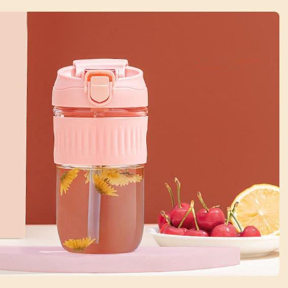 Tabletext 500ML Reusable Borosilicate Glass Coffee Tea Mug Tumbler I Dual Drink Sipper Straw Lid and Lock I Leak Proof Travel Cu