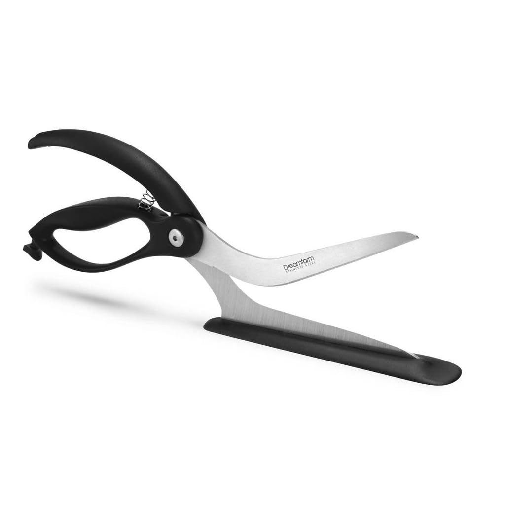 Dreamfarm Scizza 2-In-1 Easy Ergonomic Pizza Scissors With Stainless Steel Pizza Cutter Blades & Non-Stick Slice Server - Black