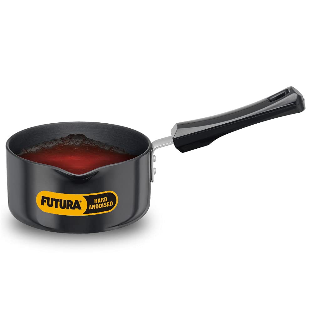 Hawkins Futura Hard Anodised Saucepan, Capacity 1 Litre, Diameter 14 Cm, Thickness 3.25 Mm, Black (As10) (Aluminium),NonStick, 