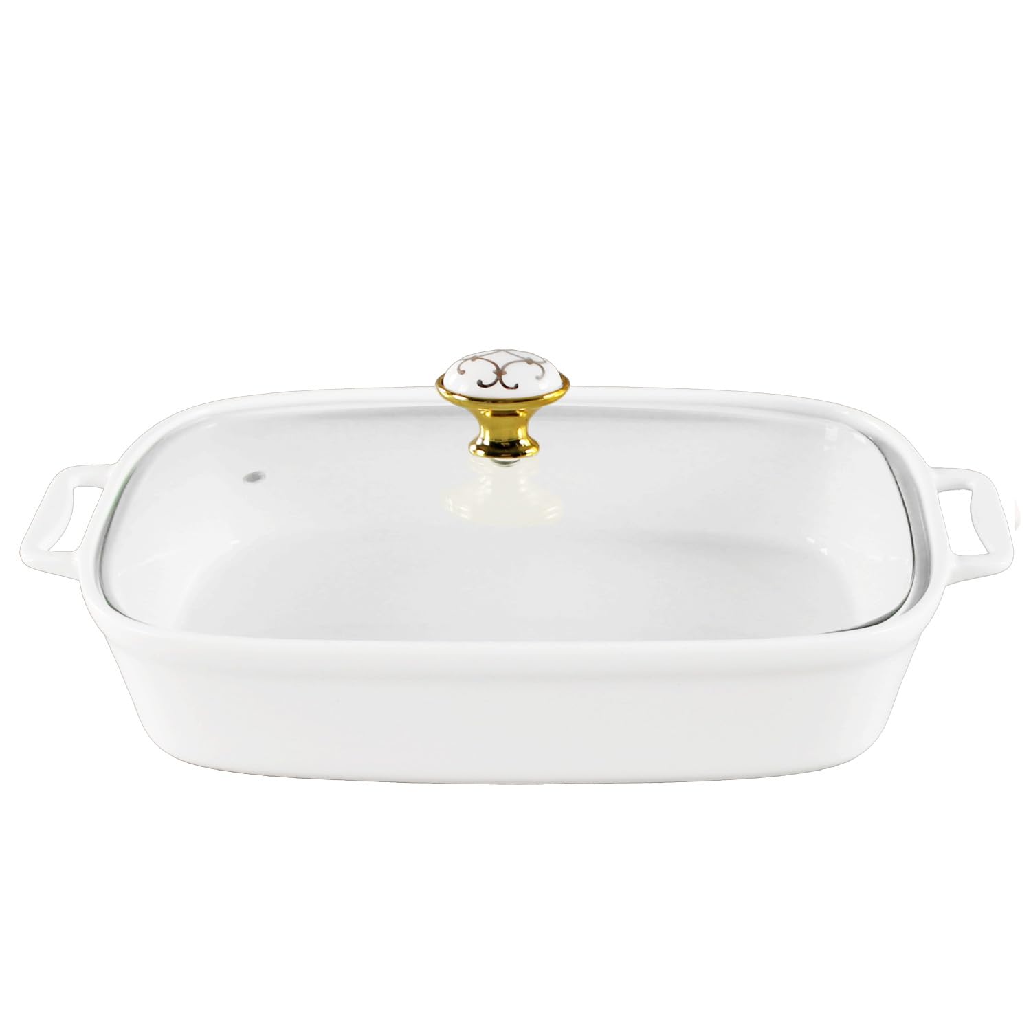 jinsongdafa 10 x 7 Ceramic Rectangular Casserole Dish with Glass Lid, 1.3 Quart White Serving Soup Tureen,Chafing Dish for Buf