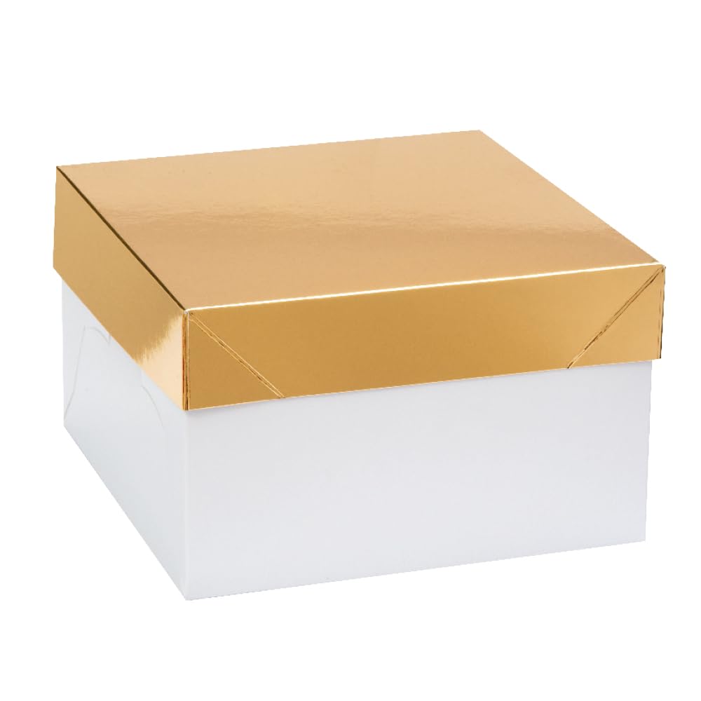 Decora, 0339446 Panettone Box with Automatic Bottom 24 x 24 x 15 H cm, with Gold Lid, Perfect for Packaging High or Low Panetton
