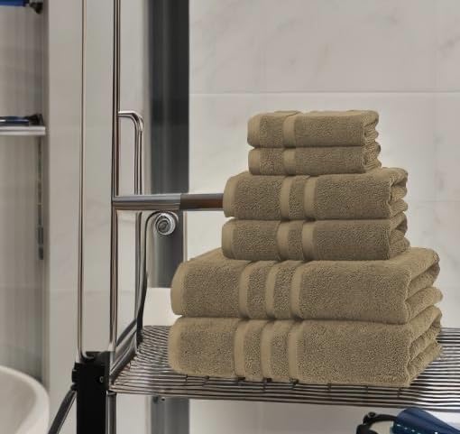 Veteran Textile LLC- 6 Pieces-100% Turkish Cotton - Luxury Towel Set for Bathroom & Kitchen  2 Bath Towels  2 Hand Towels & 2 WashCloths (Valued $79.99) (Oxford Tan)