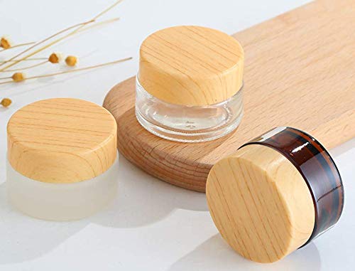 5Pcs 20G/20Ml Refillable Round Amber Glass Cream Jars Empty Cosmetic Containers Sample Jars Bottle With Inner Liners And Wood Gr
