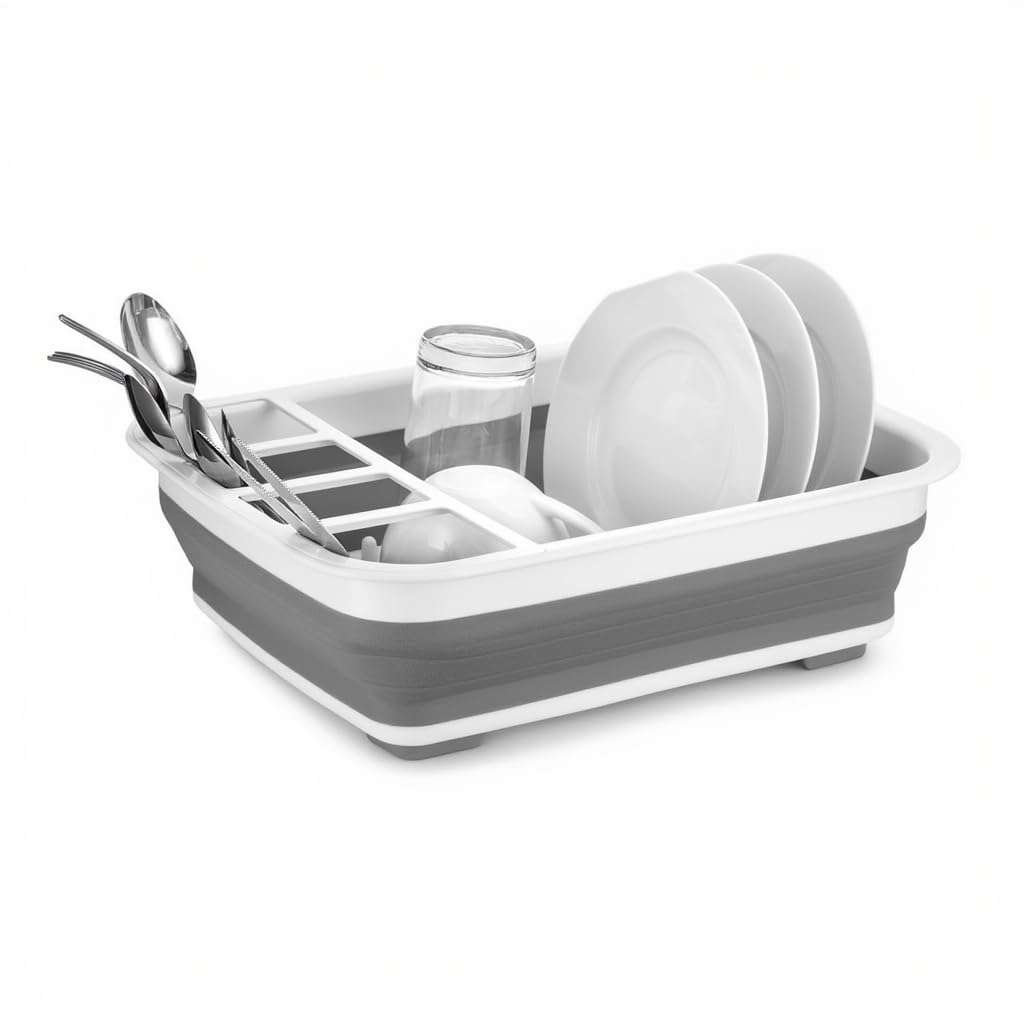 Drumstone 2    Foldable Dish Drying Rack | Silicone Compact Dish Drainer Stand For Plates, Bowls,| Space Saving Kitchen Counter 