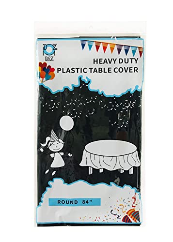 Dz 6 Pack Black 84 Round Plastic Tablecloth Table Cloth Disposable Table Covers For Party Birthday Wedding Christmas