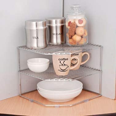 Techsrmaji Steel 3-Tier Kitchen Rack, Corner Rack For Kitchen, Storage Rack, Dish Rack, Chakla Belan Rack And Organizer, Counter