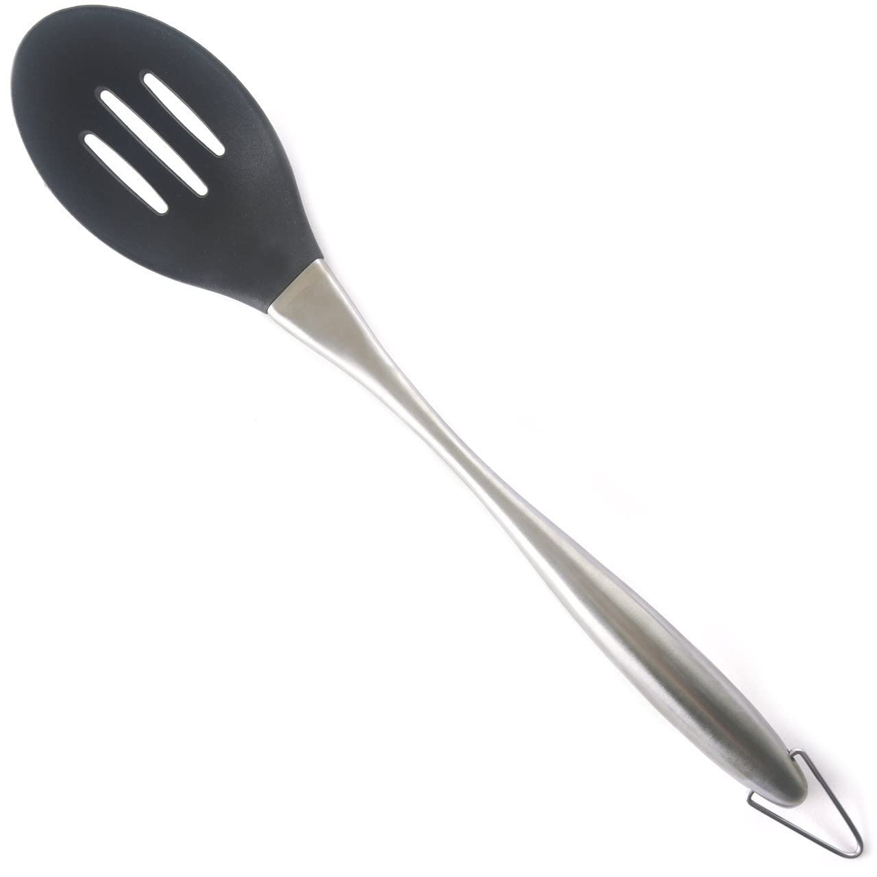 Ramkuwar Slotted Spoon With Silicone Stainless Steel Handle NonStick Mixing, Baking For Pasta, Noodles Serving (Black)