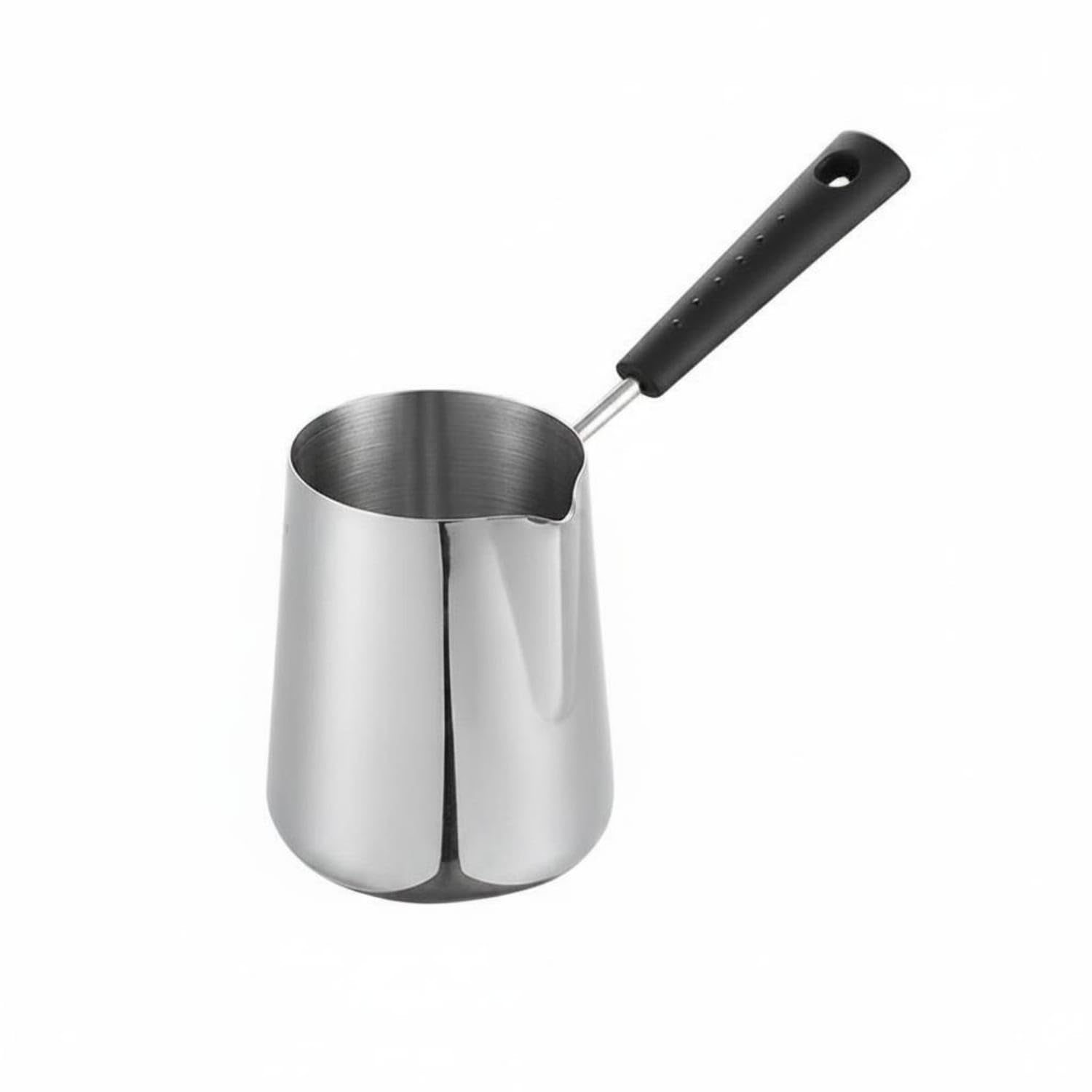 Ujeavette Long Handle Pouring Saucepan Polished Finish Stainless Steel Saucepan Rounded Body Small Sauce Pan Rust Resistant, 600