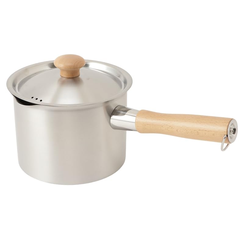 MARUYAMA GIKEN SOEN ?? MGJP Deep Stainless Steel Saucepan with Pour Spout 16cm (6.3 inchi), 2.54 Quarts SE41 Wood Handle ? MADE