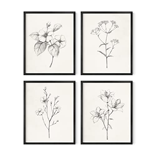 Haus And Hues Framed Vintage Botanical Prints - Set Of 4 Framed Farmhouse Bedroom Wall Decor, Rustic Art For Bathroom, Farmhouse