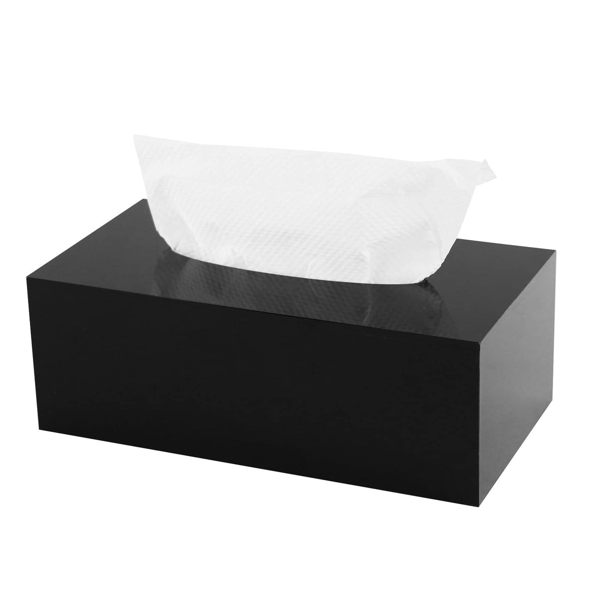 Acrylic Tissue Box Holder, Pitbvo Rectangular Shiny Black Tissue Box Cover, Table Dryer Sheet Dispenser For Car, Bathroom, Bedro
