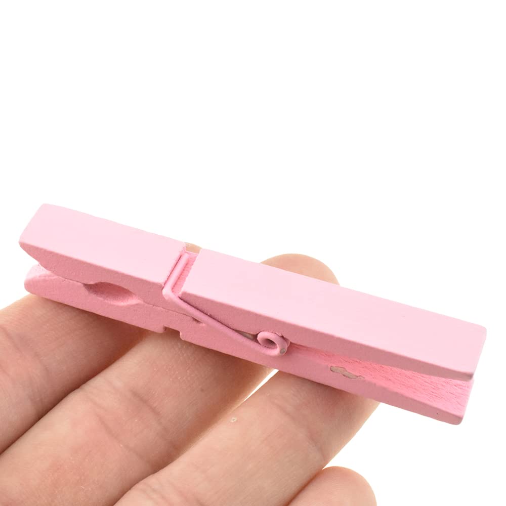 Hahiyo Pink Wooden Clothes Pins Clothespins Small Aviod Fall Apart 2.87 Inches Length 16 Pack Strong Springs No Rust No Discolor