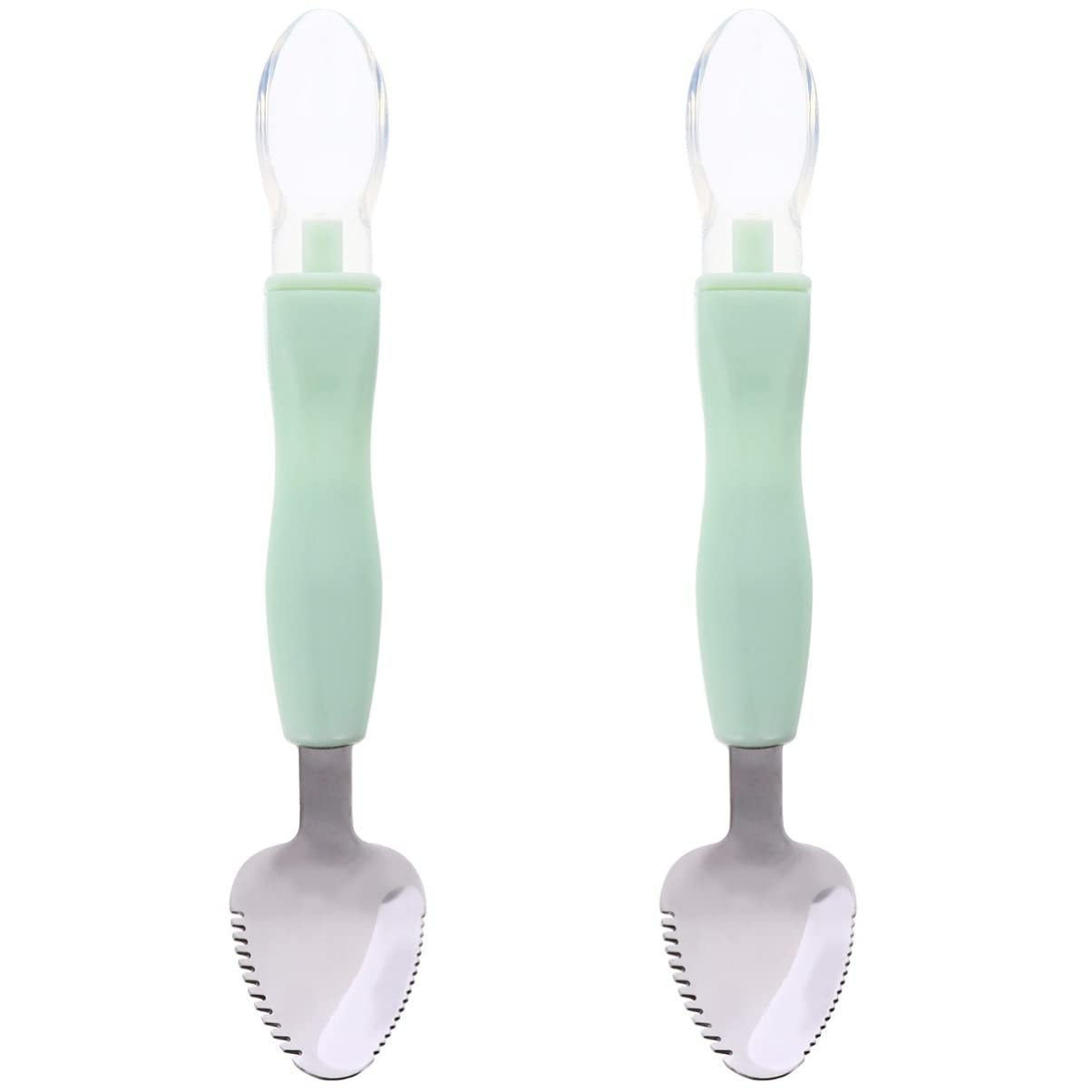2Pcs Food Scraper Spoon Silicone Feeding Spoons Double Head Fruit Puree Spoon Practical First Training Baby Scraper For Fruit Sc