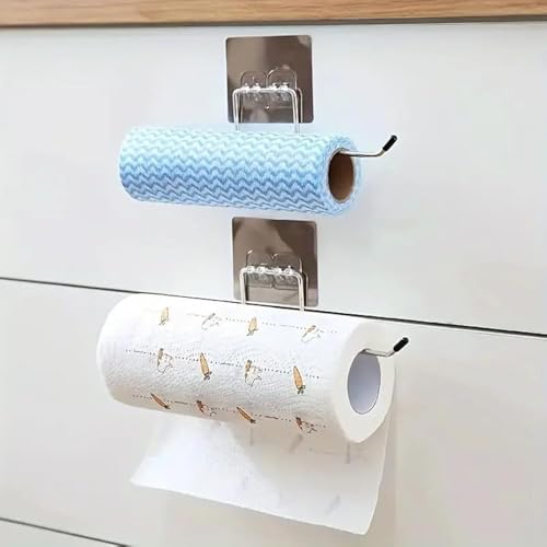 Pack Of 2 Stainless Steel Self Adhesive Napkin Ring Wall Mount Towel Hanging Holder With Magic Adhesive Pad Kitchen Paper Roll H