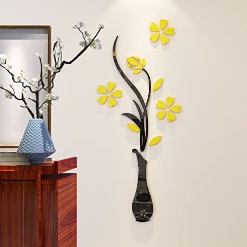 3D Vase Wall Murals For Living Room Bedroom Sofa Backdrop, Diy Wall Decal - Originality Stickers Gift, Yellow, 39 X 16 Inches