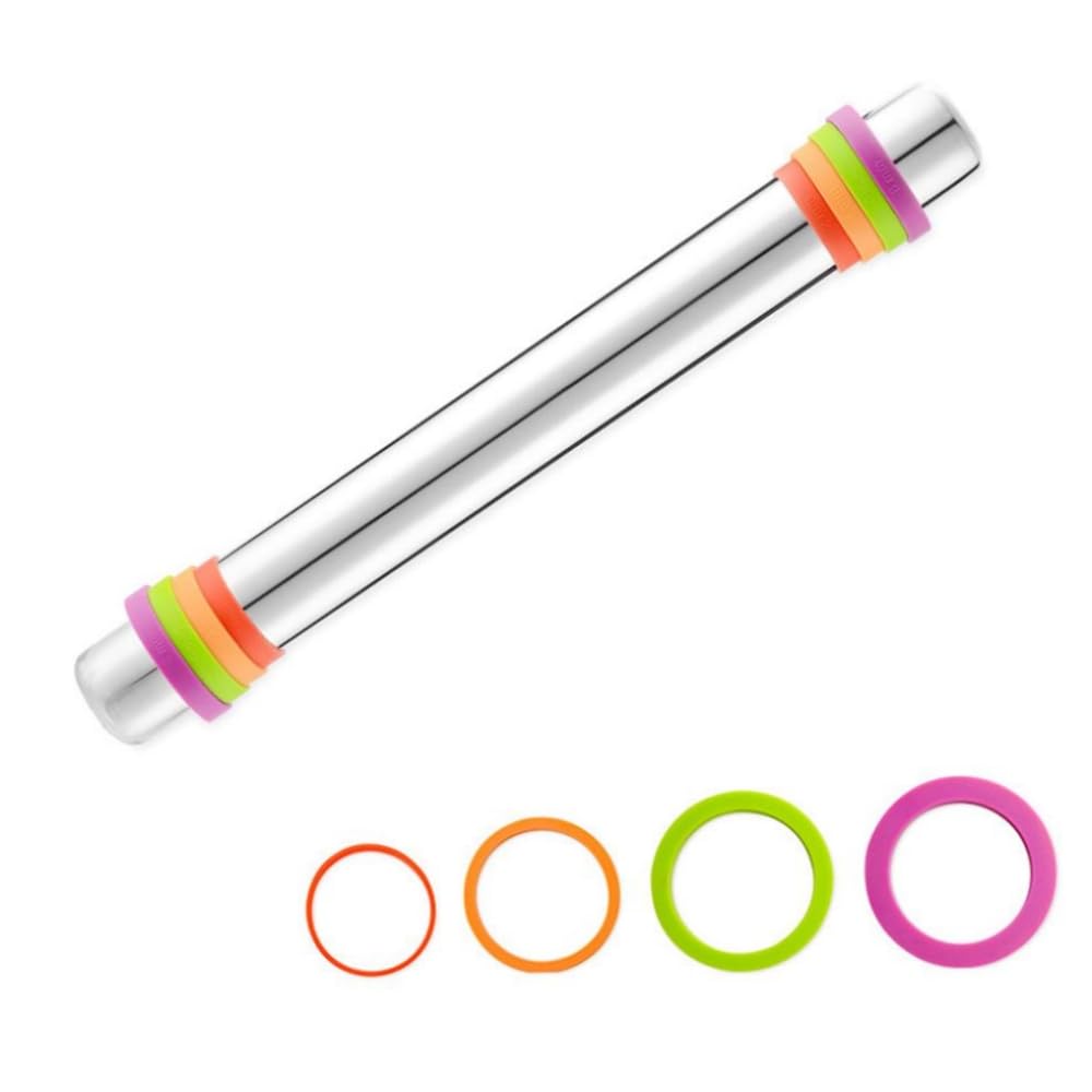 Rolling Pin With Thickness Rings, Smooth Stainless Steel Rolling Pin, Rolling Pin For Baking Fondant, Pizza, Pie, Pastry, Pasta,